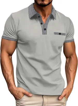 T Shirts for Man Lapel Thousands of Bird Grid Pockets Casual Top T Shirt Mens Golf Shirts Casual Classic Lightweight