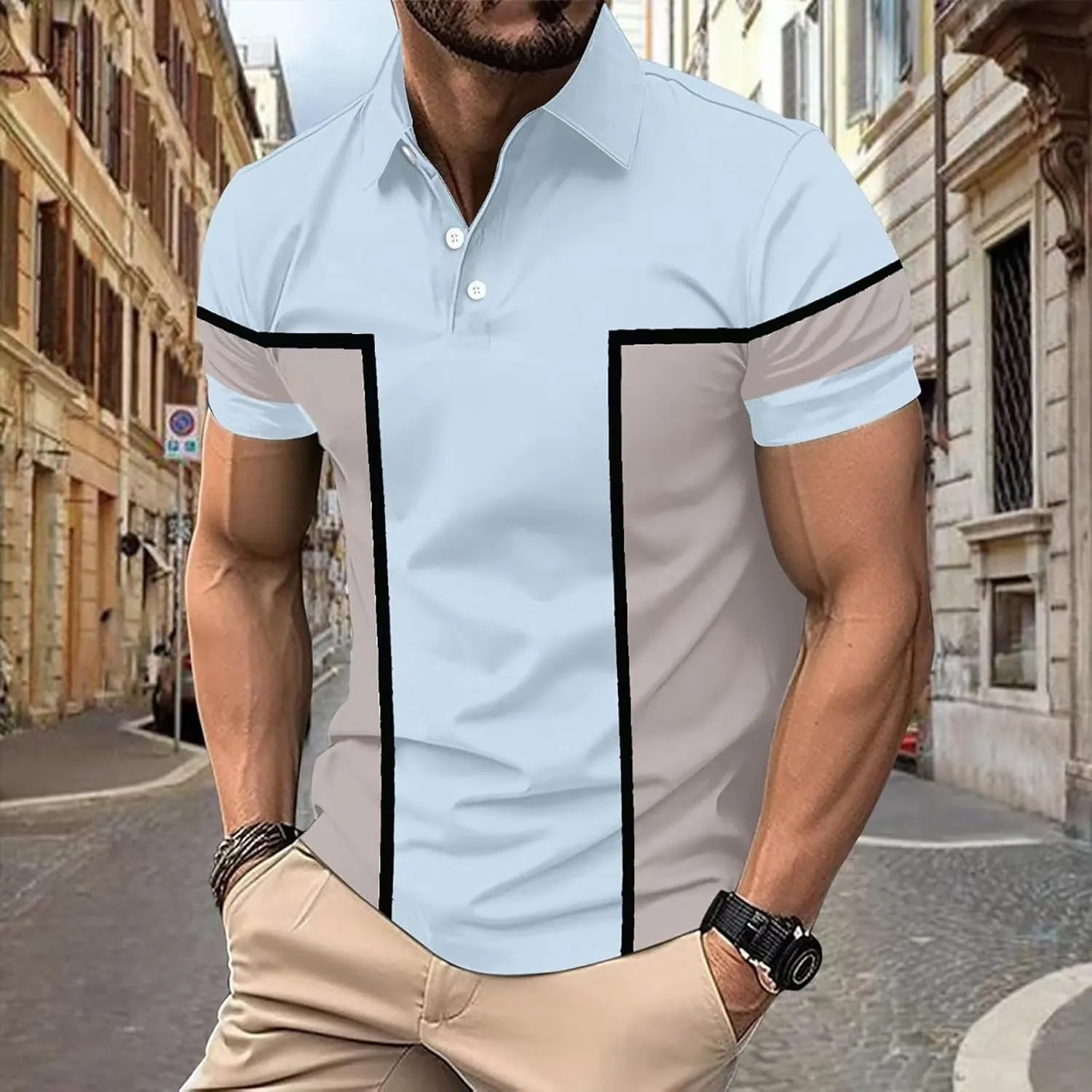 T Shirts for Man Lapel Thousands of Bird Grid Pockets Casual Top T Shirt Mens Golf Shirts Casual Classic Lightweight