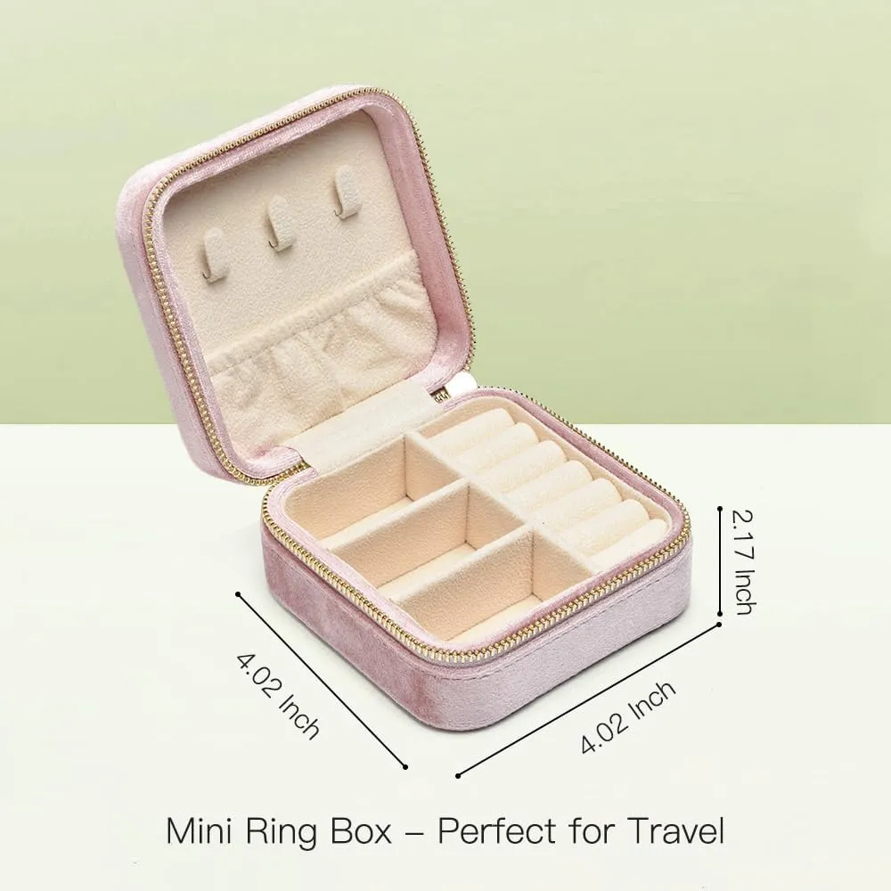 TAIMY Plush Velvet Jewelry Box, Small Travel Jewelry Case, Portable Mini Jewelry Travel Organizer Boxes for Rings Earrings Necklaces Bracelets(Pink Lavender,No Mirror)