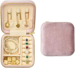 TAIMY Plush Velvet Jewelry Box, Small Travel Jewelry Case, Portable Mini Jewelry Travel Organizer Boxes for Rings Earrings Necklaces Bracelets(Pink Lavender,No Mirror)