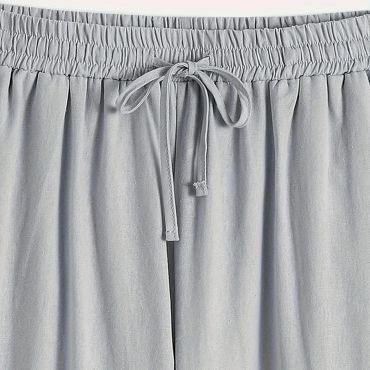 TANGNADE Women's Summer Casual Linen Pants Elastic Waist Relaxed Fit Drawstring Leg Crop Pants Beach Trousers with Pockets