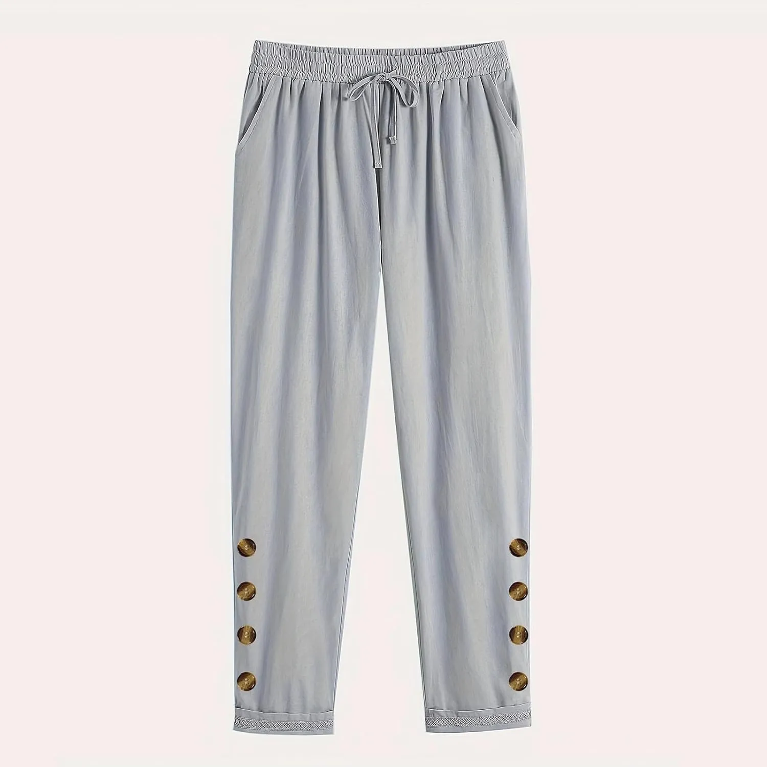 TANGNADE Women's Summer Casual Linen Pants Elastic Waist Relaxed Fit Drawstring Leg Crop Pants Beach Trousers with Pockets