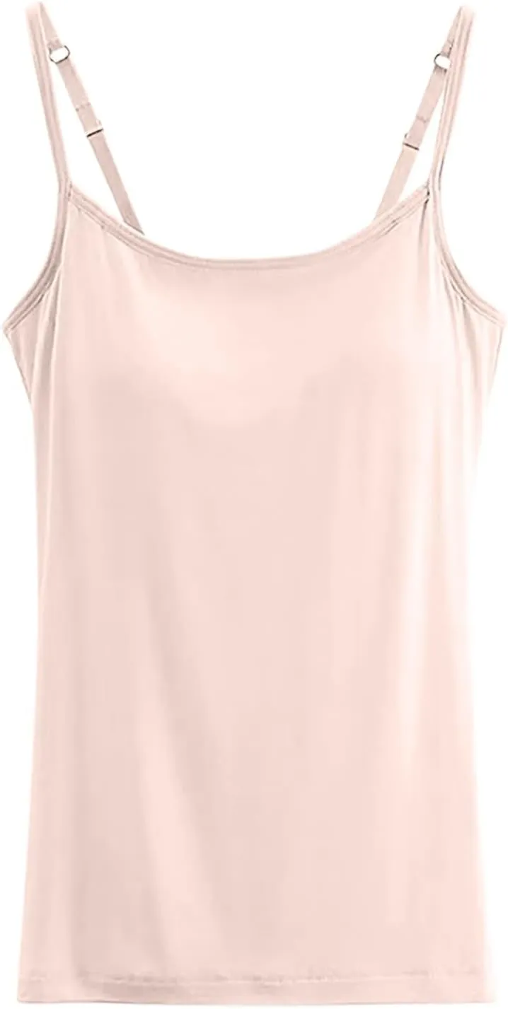 Tank Top with Built in Bra for Women Women's Cool Flowy Bra Cami | with Built-in Cups | Relaxed Fit | Adjustable Spaghetti
