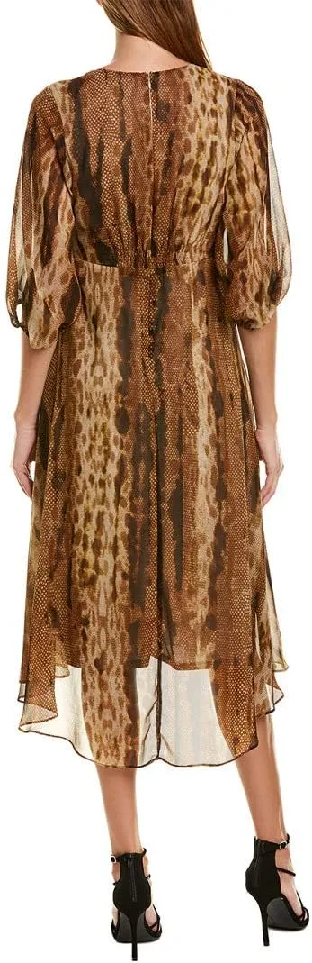 Taylor Women's Short Balloon Sleeve Snakeskin Printed Midi Dress