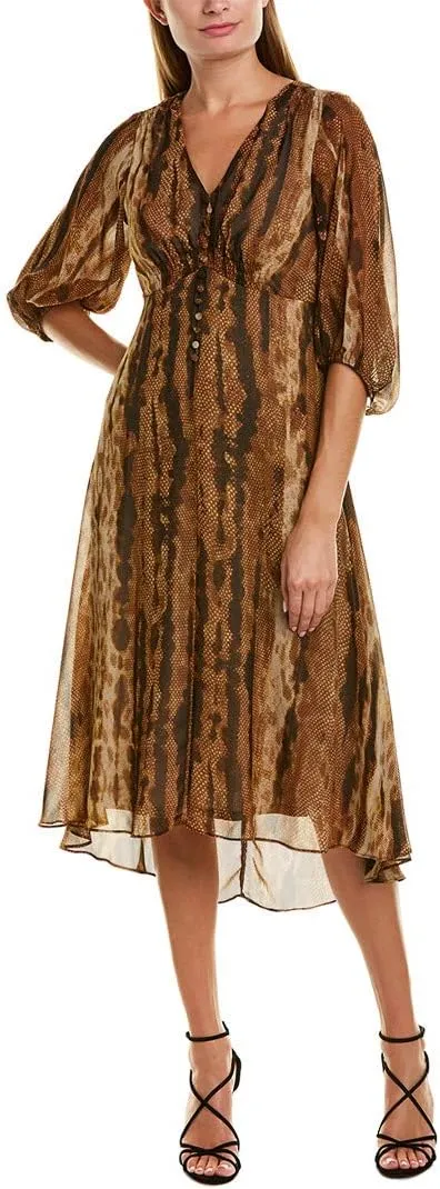 Taylor Women's Short Balloon Sleeve Snakeskin Printed Midi Dress