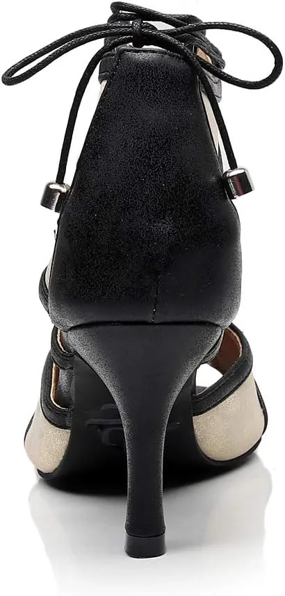 TDA Women's Comfort Stiletto Heel Lace-up Rubber Sole Beige Mesh Synthetic Tango Prom Modern Dance Shoes Wedding Party Sandals