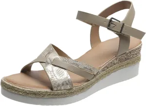 Thick Wedge Sandals, Open Toe Wide Width Sandals for Women Orthopedic Shoes Ladies Walking Sandal with Adjustable Ankle Strappy Office Work Shoes Espadrilles Wedges Beach Sandal