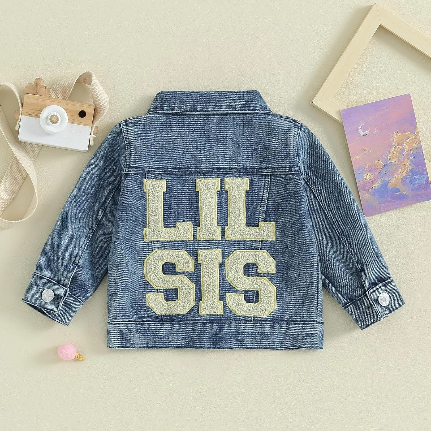 Toddler Baby Girls Denim Jacket Big Lil Sis Matching Set Kids Basic Button Down Denim Jackets Coat Outwear
