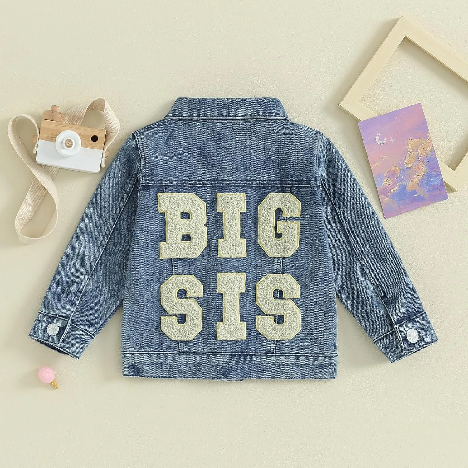 Toddler Baby Girls Denim Jacket Big Lil Sis Matching Set Kids Basic Button Down Denim Jackets Coat Outwear
