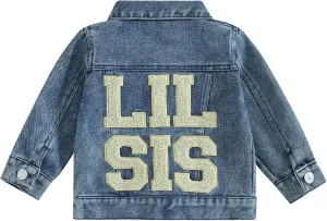 Toddler Baby Girls Denim Jacket Big Lil Sis Matching Set Kids Basic Button Down Denim Jackets Coat Outwear