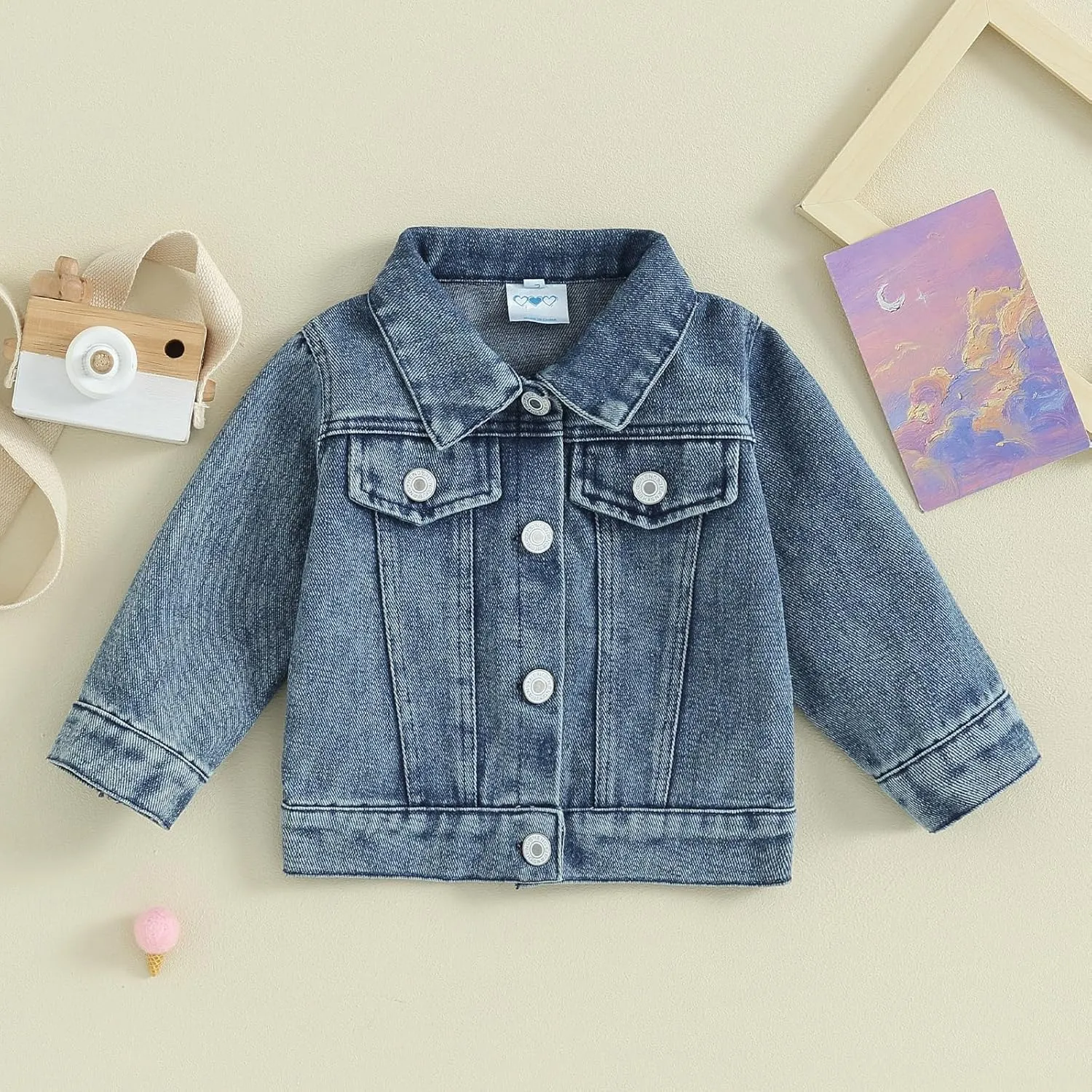 Toddler Baby Girls Denim Jacket Big Lil Sis Matching Set Kids Basic Button Down Denim Jackets Coat Outwear