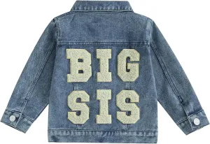 Toddler Baby Girls Denim Jacket Big Lil Sis Matching Set Kids Basic Button Down Denim Jackets Coat Outwear