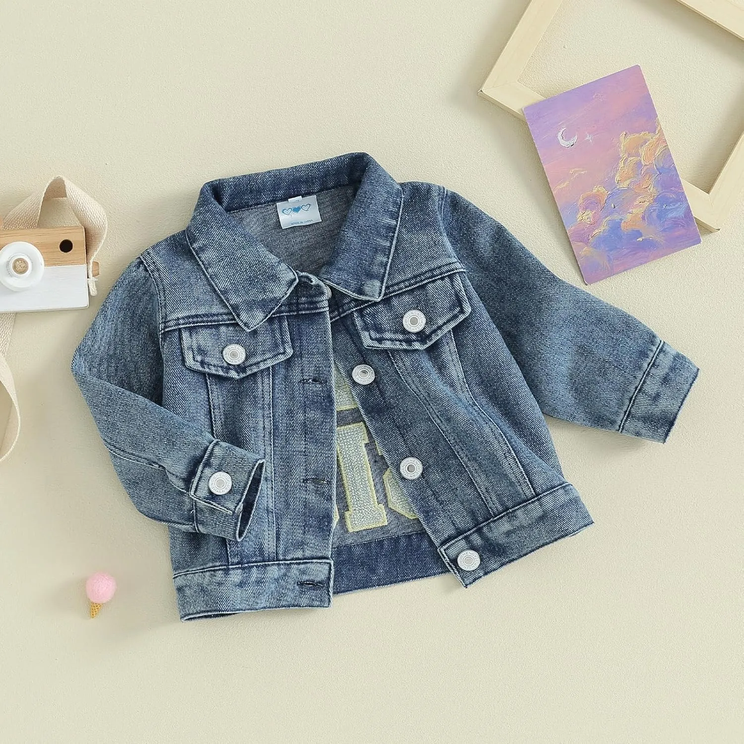 Toddler Baby Girls Denim Jacket Big Lil Sis Matching Set Kids Basic Button Down Denim Jackets Coat Outwear