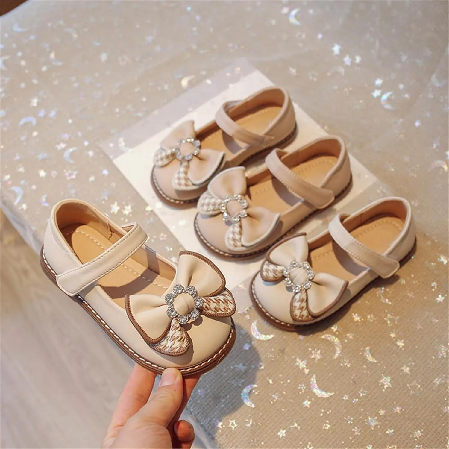 Toddler Flower Dress Shoes Girl hinestones Bow Mary Jane Ballet Flats for Wedding Party School Shoes for Baby Kids
