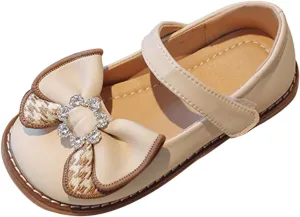 Toddler Flower Dress Shoes Girl hinestones Bow Mary Jane Ballet Flats for Wedding Party School Shoes for Baby Kids