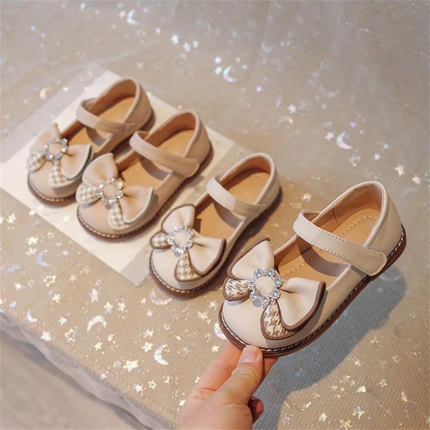 Toddler Flower Dress Shoes Girl hinestones Bow Mary Jane Ballet Flats for Wedding Party School Shoes for Baby Kids
