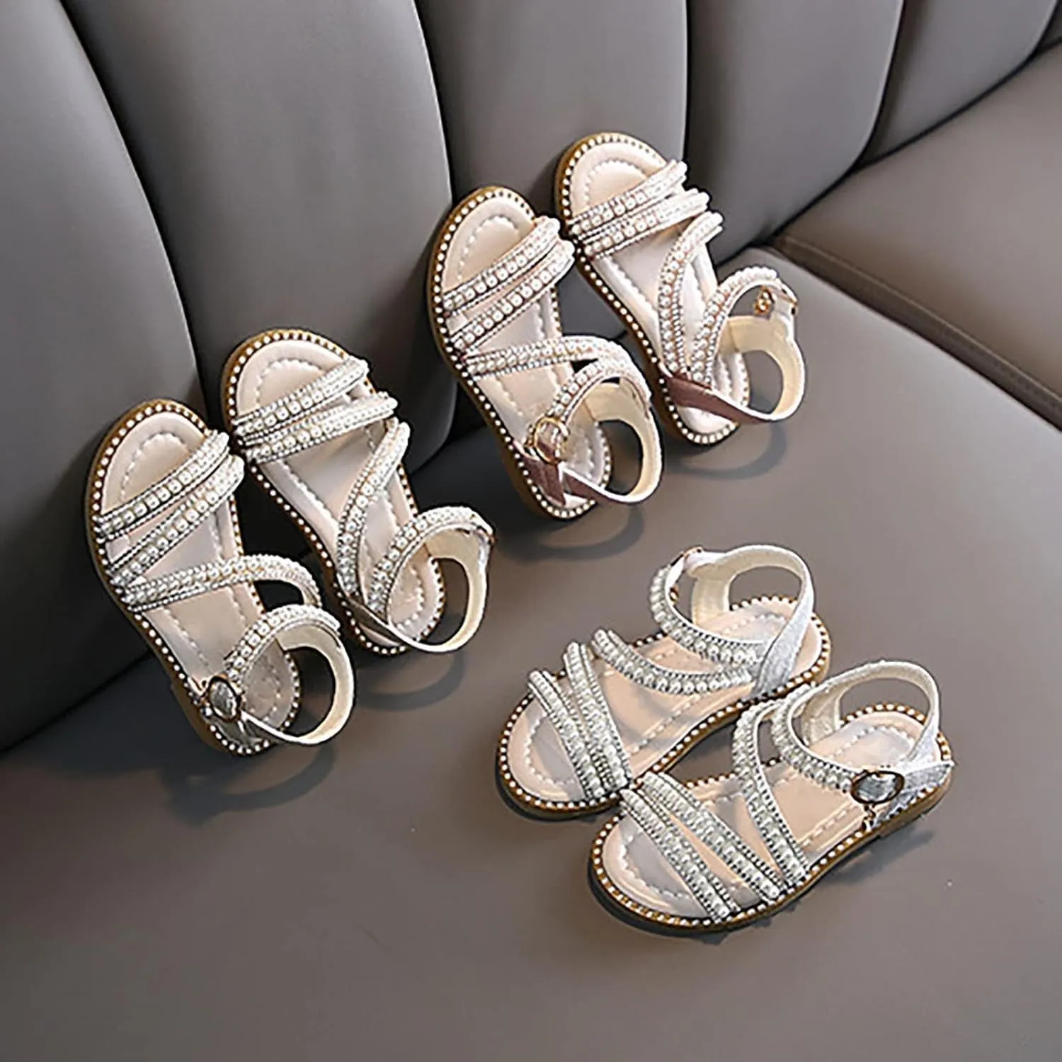 Toddler Flower Girl Sandals Girl Summer Dress Shoes Open Toe Toddler Little Kid Wedding White Cheer Shoes for Girls