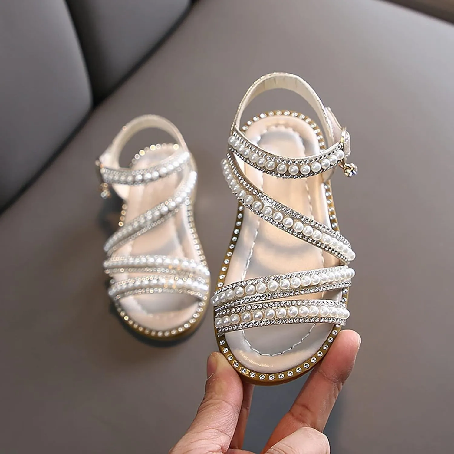 Toddler Flower Girl Sandals Girl Summer Dress Shoes Open Toe Toddler Little Kid Wedding White Cheer Shoes for Girls