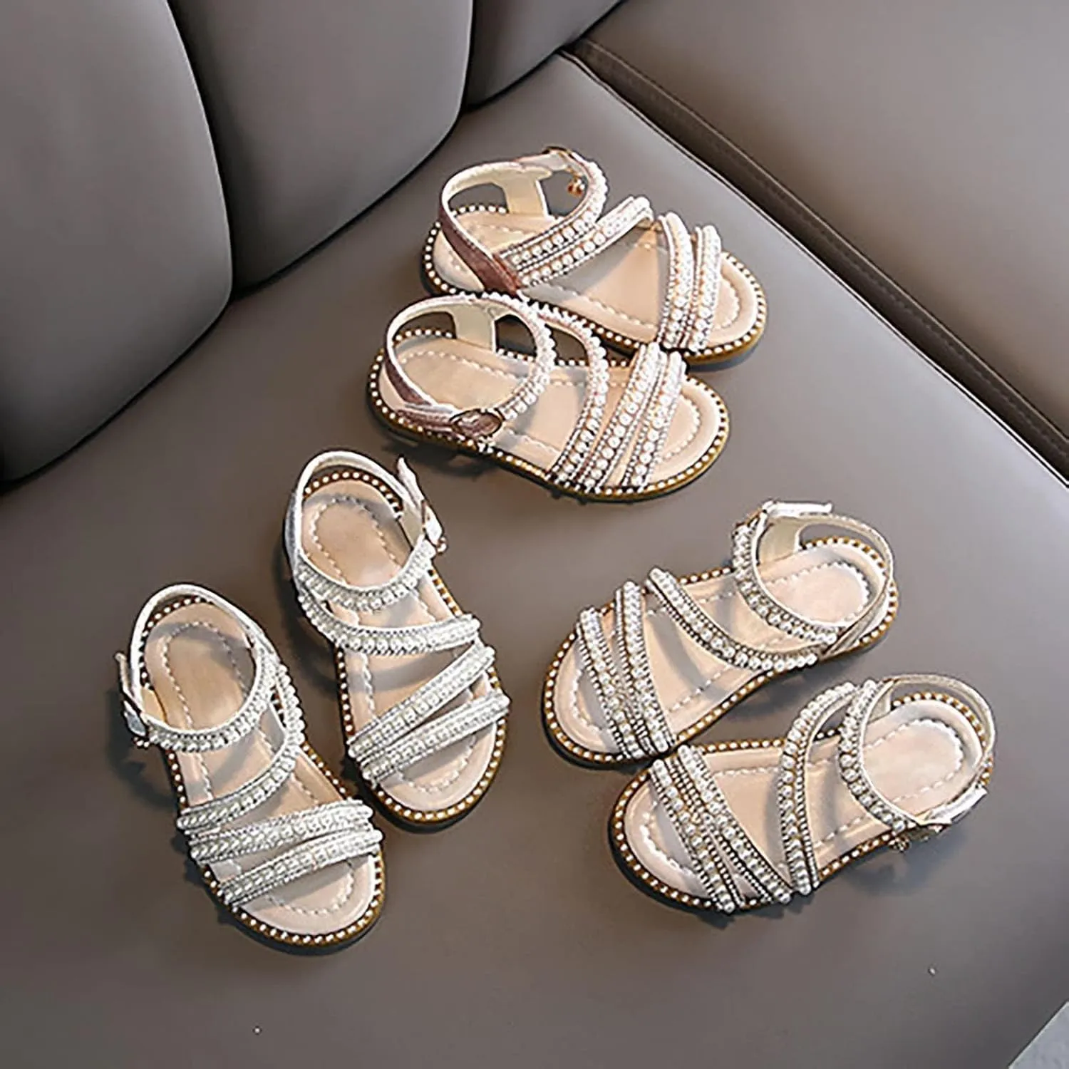 Toddler Flower Girl Sandals Girl Summer Dress Shoes Open Toe Toddler Little Kid Wedding White Cheer Shoes for Girls