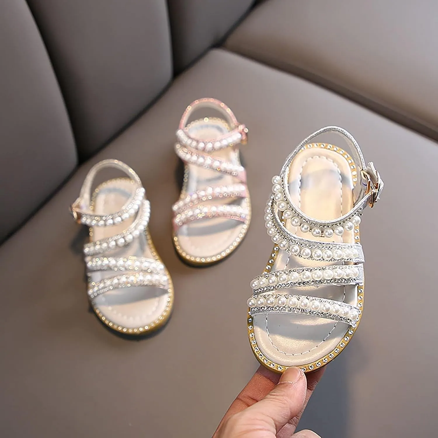 Toddler Flower Girl Sandals Girl Summer Dress Shoes Open Toe Toddler Little Kid Wedding White Cheer Shoes for Girls