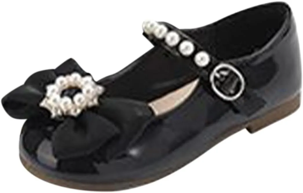 Toddler Girls Dress Shoes with Pearls Bow Mary Jane Flats Flower Girl Shoes for Wedding Party Shoes Ballet Shoes