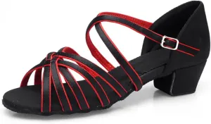 Toddler Girls Latin Dance Shoes Low Heel Practice Dancing Sandals Cross Strap for Social Dance Beginner
