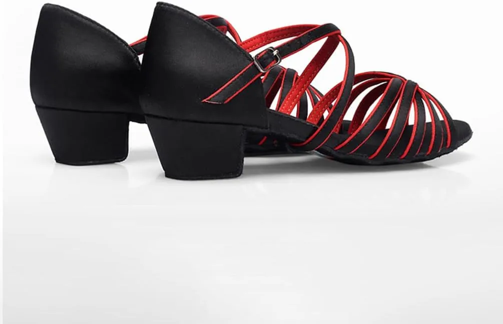 Toddler Girls Latin Dance Shoes Low Heel Practice Dancing Sandals Cross Strap for Social Dance Beginner