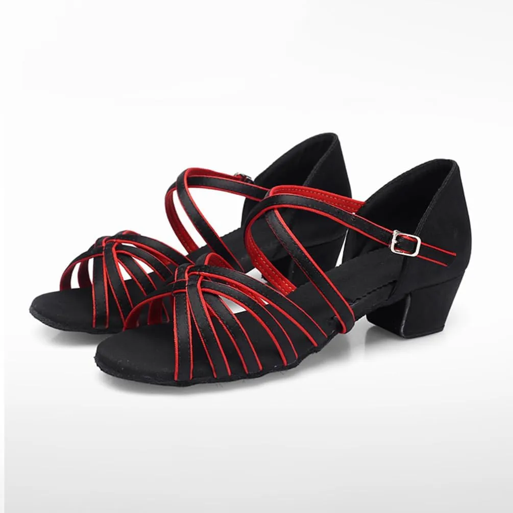 Toddler Girls Latin Dance Shoes Low Heel Practice Dancing Sandals Cross Strap for Social Dance Beginner