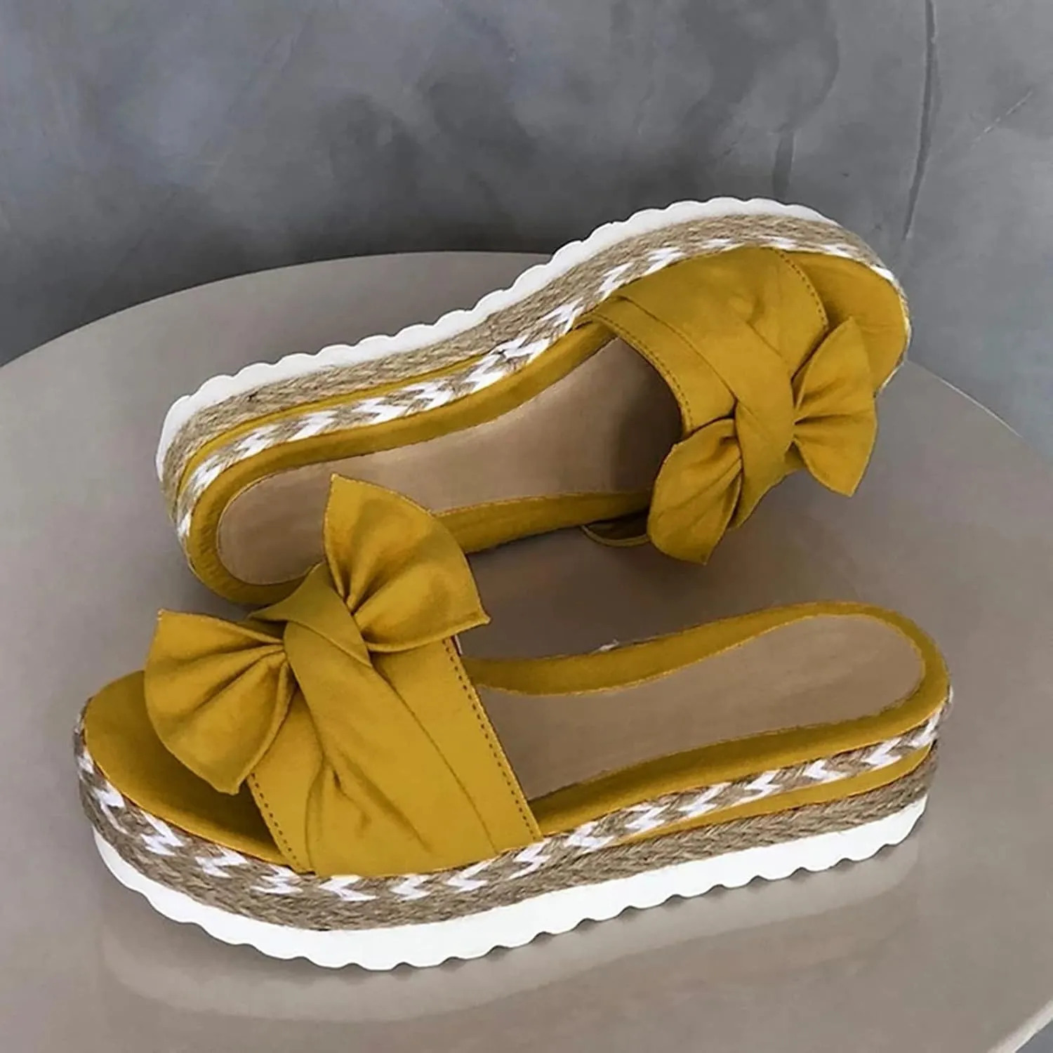Toe Bow Weave Summer Breathable Open Sandals Flat Slip On Shoes Women's Beach Women's Slider Strap Sandals
