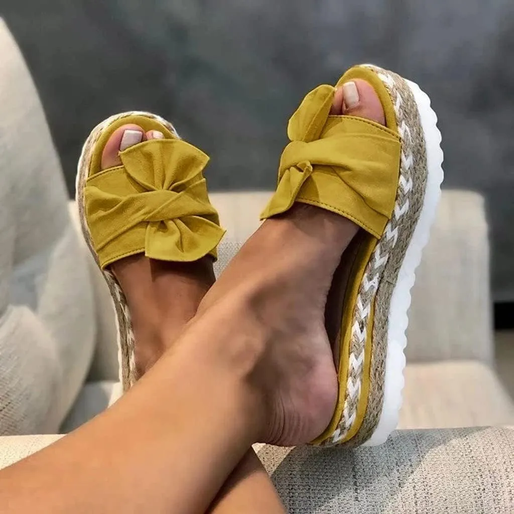 Toe Bow Weave Summer Breathable Open Sandals Flat Slip On Shoes Women's Beach Women's Slider Strap Sandals