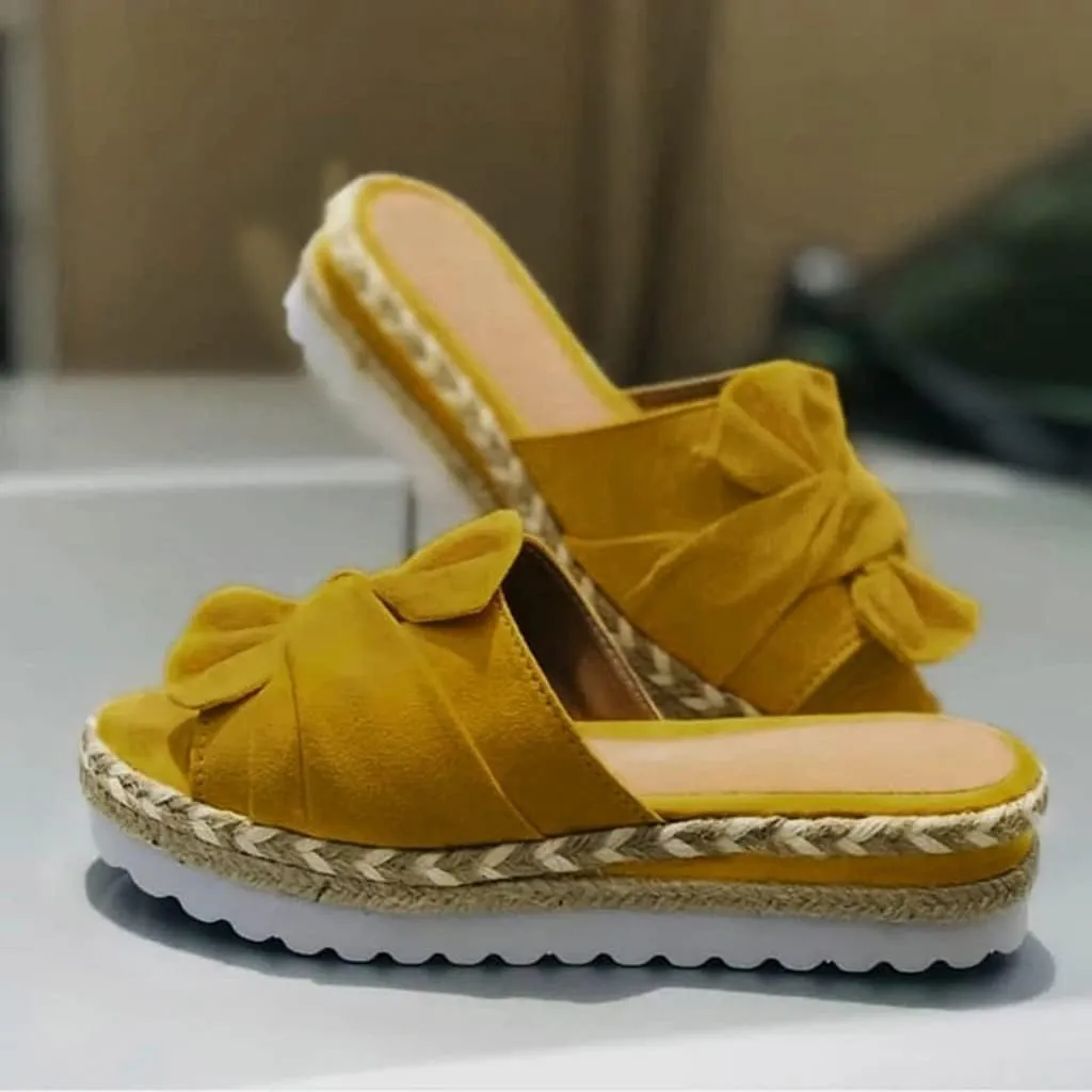 Toe Bow Weave Summer Breathable Open Sandals Flat Slip On Shoes Women's Beach Women's Slider Strap Sandals