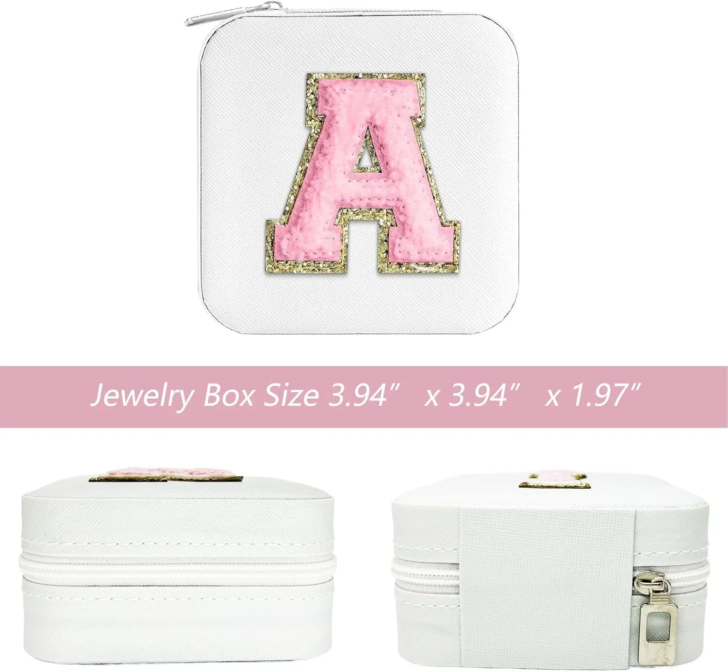 Travel Jewelry Case, Jewelry Organizer Box, Small Travel Jewelry Holder Personalized Birthday Gift Women Girls Teens White Earring Necklace Organizer Case with Mirror Initial R