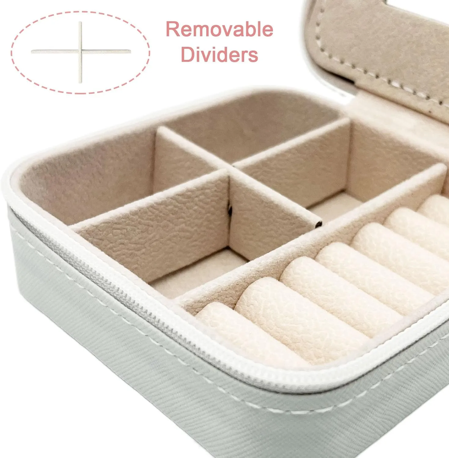 Travel Jewelry Case, Jewelry Organizer Box, Small Travel Jewelry Holder Personalized Birthday Gift Women Girls Teens White Earring Necklace Organizer Case with Mirror Initial R