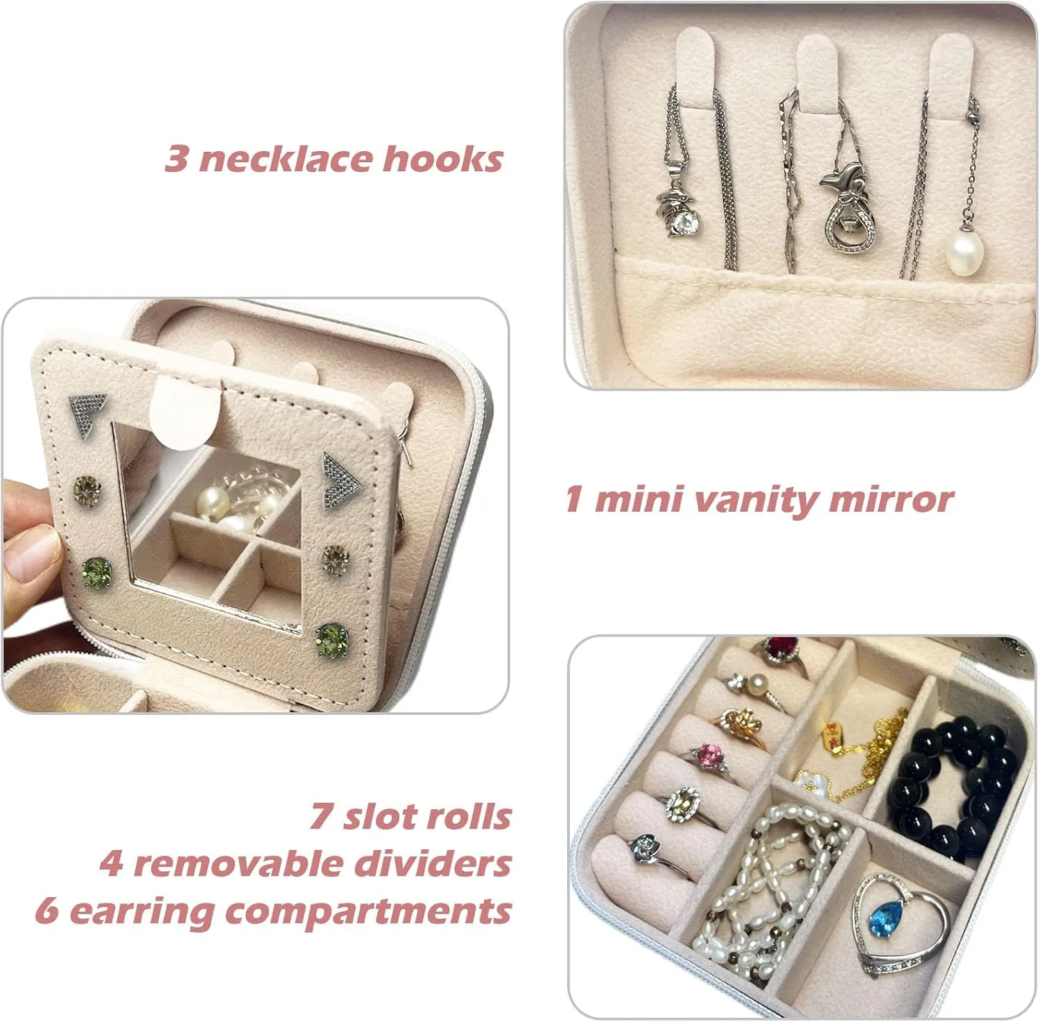 Travel Jewelry Case, Jewelry Organizer Box, Small Travel Jewelry Holder Personalized Birthday Gift Women Girls Teens White Earring Necklace Organizer Case with Mirror Initial R