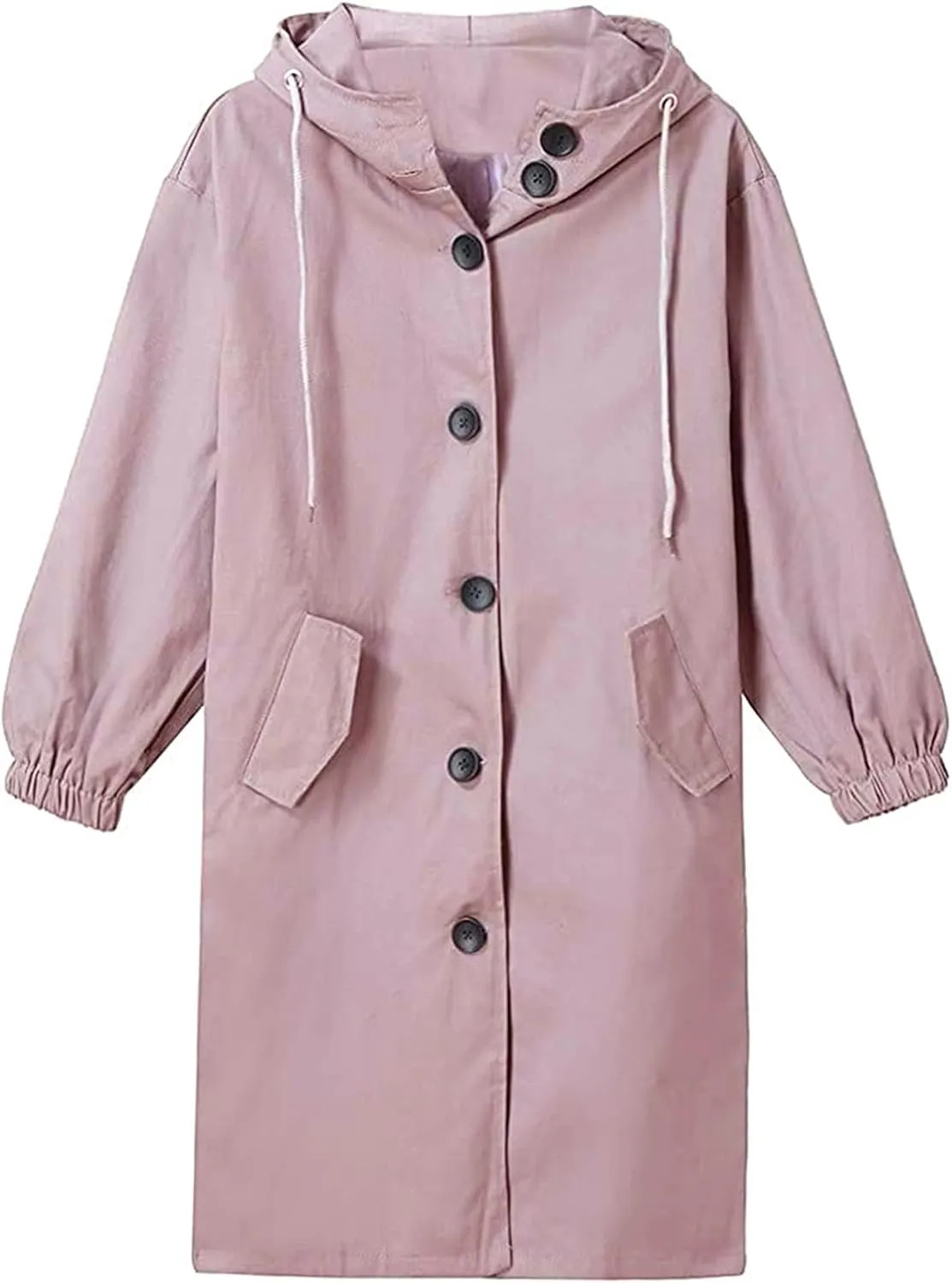 Trench Coat for Women 2023 Long Sleeve Solid Color Button Down Hooded Jacket Windproof Lightweight Plus Size Warm Clothes
