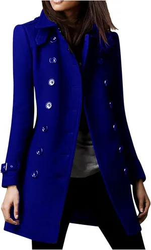 Trench Coat for Women Long Classic Lapel Overcoat Outerwear Double-Breasted Winter Jacket Windbreaker Slim Coats