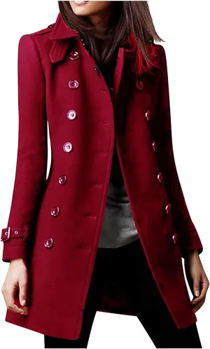 Trench Coat for Women Long Classic Lapel Overcoat Outerwear Double-Breasted Winter Jacket Windbreaker Slim Coats