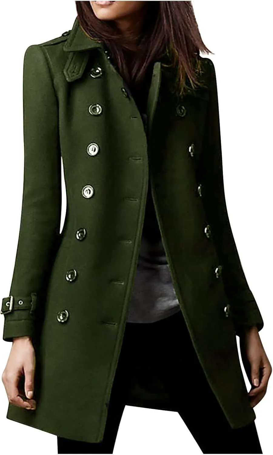 Trench Coat for Women Long Classic Lapel Overcoat Outerwear Double-Breasted Winter Jacket Windbreaker Slim Coats