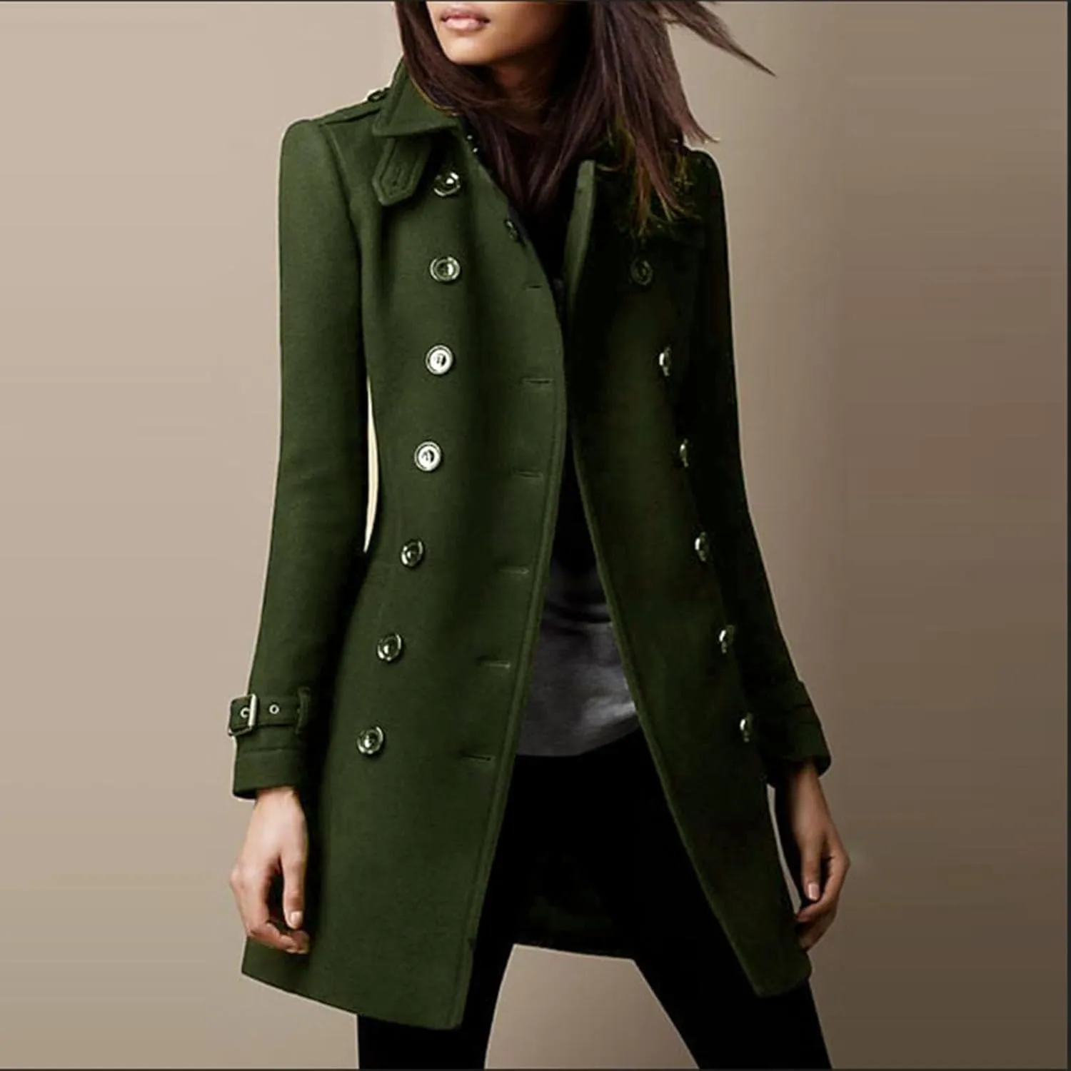 Trench Coat for Women Long Classic Lapel Overcoat Outerwear Double-Breasted Winter Jacket Windbreaker Slim Coats
