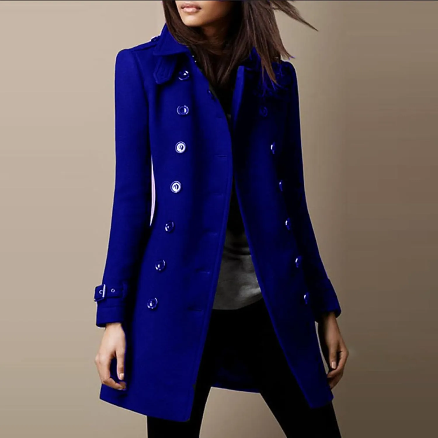 Trench Coat for Women Long Classic Lapel Overcoat Outerwear Double-Breasted Winter Jacket Windbreaker Slim Coats