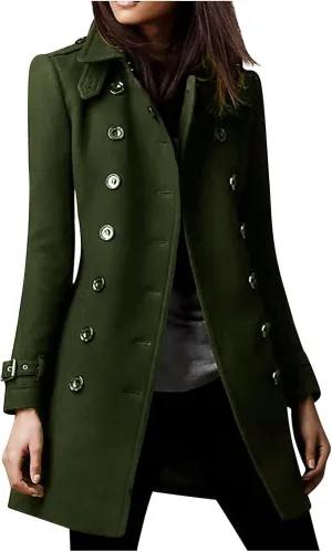 Trench Coat for Women Long Classic Lapel Overcoat Outerwear Double-Breasted Winter Jacket Windbreaker Slim Coats