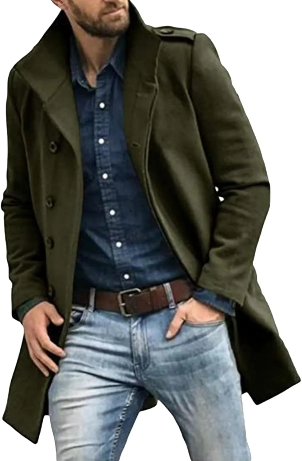 Trench Coat Jacket Men'S Autumn And Winter Street Trendy Short Off Shoulder Trench Coat Jacket Men Mens Coat Black