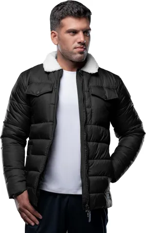 URBAN BUCK Mens Puffer Jacket Midweight Sherpa Lined Windproof and Water Repellent Winter Recycled Down Bryce Black Hiking Men Coat (XL)