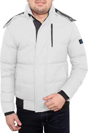 URBAN BUCK Mens Puffer Jacket with Faux Fur Trimmed Hood Midweight Winter Recycled Down Desmond White Windproof and Water Repellent Men Climbing Coat (M)