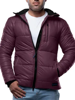 URBAN BUCK Mens Puffer Jacket with Scuba Hood Midweight Winter Recycled Down Windproof and Water Repellent Men Colby Maroon Hiking Coat (S)