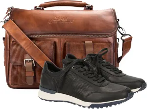 VELEZ 8 Black Mens Business Casual Sneakers   Full Grain Leather Messenger Bag for Men Business Travel Briefcase Computer Laptop Bag