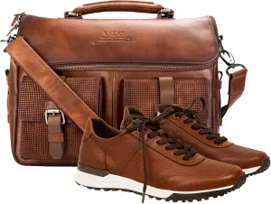 VELEZ 8 Brown Mens Business Casual Sneakers   Full Grain Leather Messenger Bag for Men Business Travel Briefcase Computer Laptop Bag