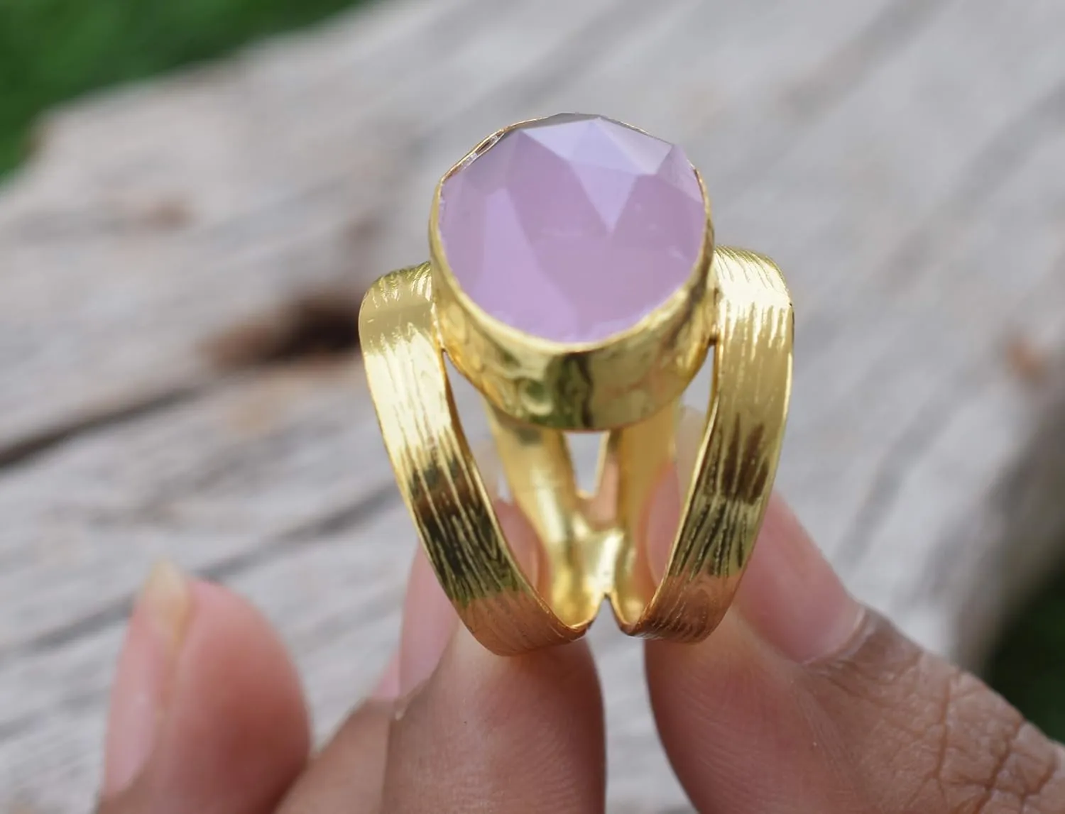 Veracity Jewelry Gold Plated Gemstone Rings For Women & Girls - Jewelry For Women's Birthday Anniversary Wife Mom Girlfriend Sister - Western Style Handmade Jewelry (Rose quartz)