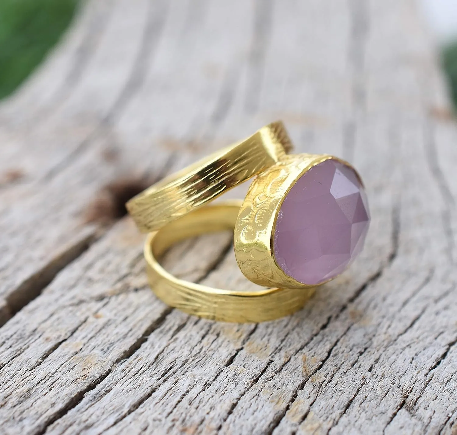 Veracity Jewelry Gold Plated Gemstone Rings For Women & Girls - Jewelry For Women's Birthday Anniversary Wife Mom Girlfriend Sister - Western Style Handmade Jewelry (Rose quartz)