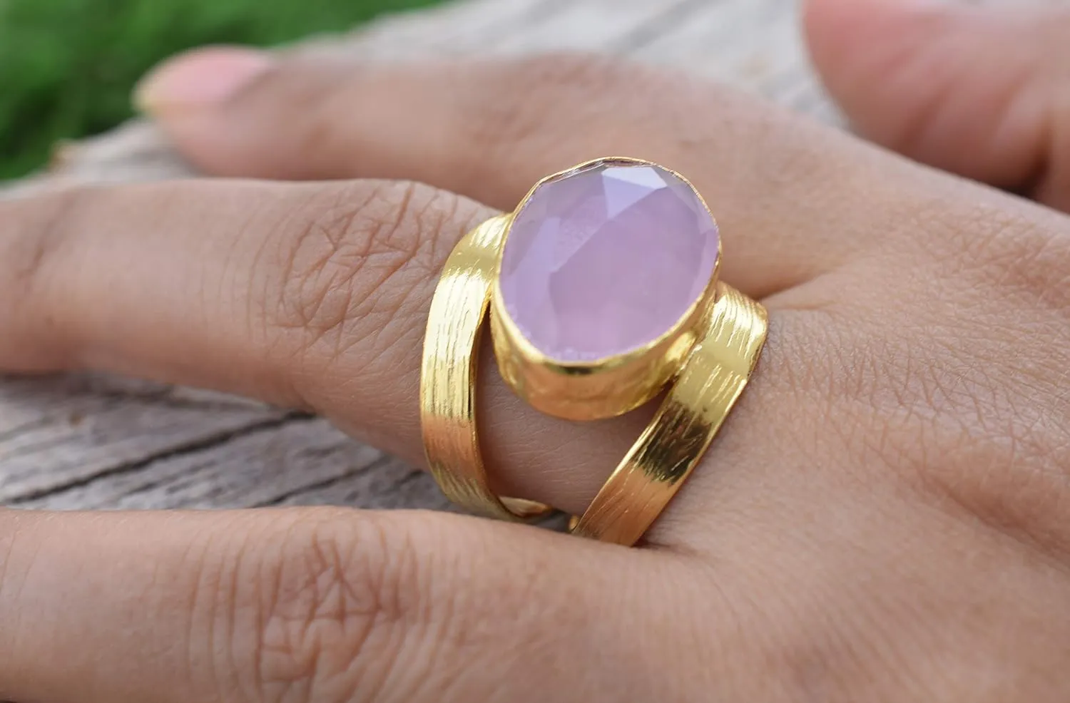 Veracity Jewelry Gold Plated Gemstone Rings For Women & Girls - Jewelry For Women's Birthday Anniversary Wife Mom Girlfriend Sister - Western Style Handmade Jewelry (Rose quartz)